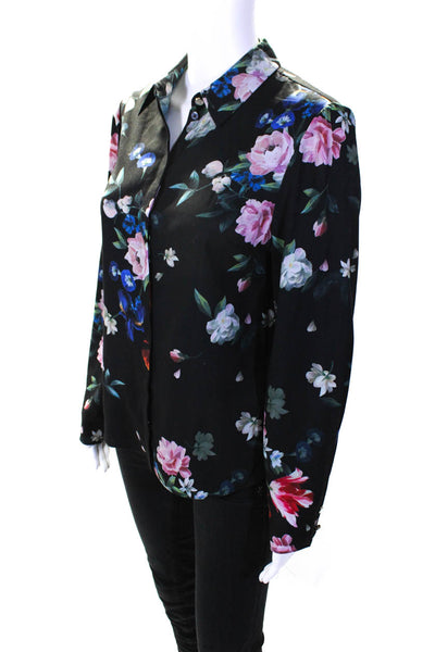 Ted Baker London Womens Silk Floral Print Split Hem Button Up Top Black Size 1