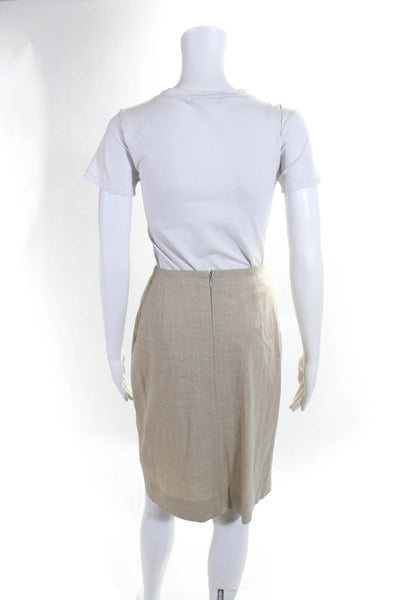 Akris Womens Beige Wool Drawstring Zip Back Knee Length Pencil Skirt Size 6