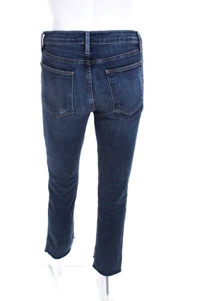 Frame Womens Medium Wash Buttoned Distress Straight Leg Jeans Blue Size EUR26
