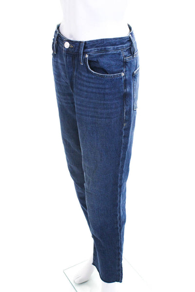 Frame Womens Medium Wash Buttoned Fringed Hem Straight Jeans Blue Size EUR26