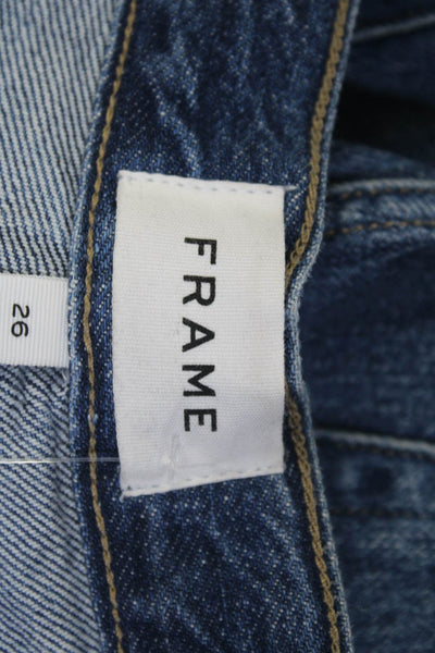Frame Womens Medium Wash Buttoned Fringed Hem Straight Jeans Blue Size EUR26