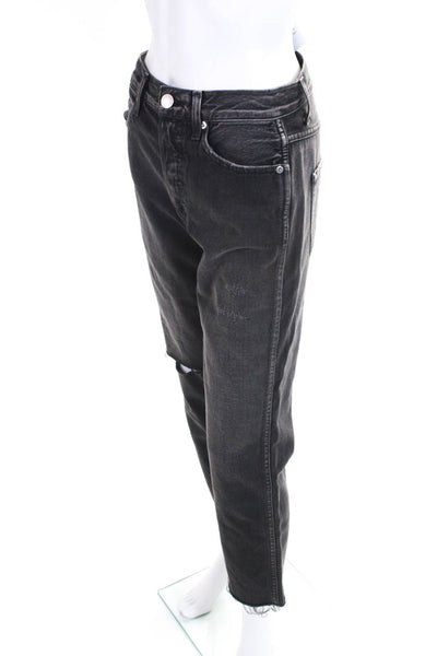 Amo Womens Cotton Buttoned Straight Leg Distress Jeans Black Size EUR25