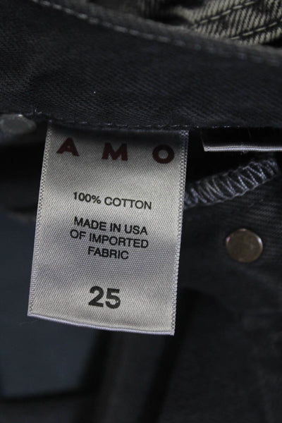 Amo Womens Cotton Buttoned Straight Leg Distress Jeans Black Size EUR25