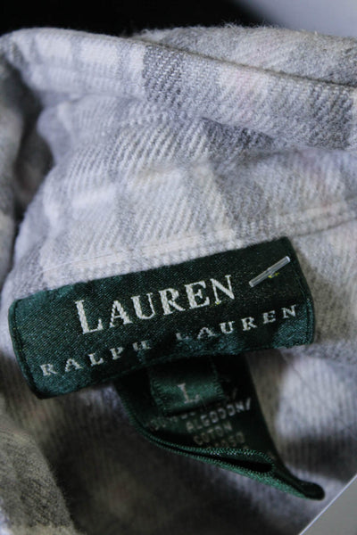 Lauren Ralph Lauren Womens Plaid Quarter Zip Pocket Sweatshirt Gray White Size L