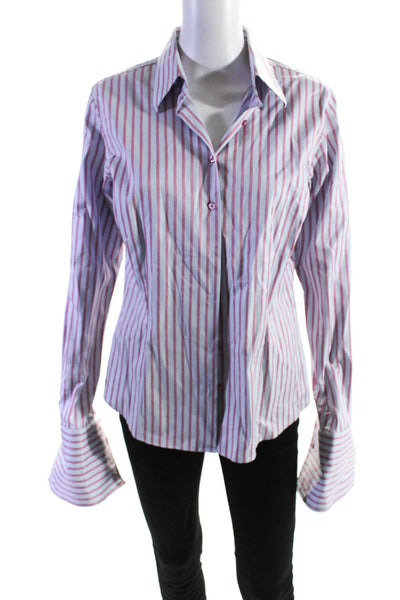 Thomas Pink Womens Striped Long Sleeved Collared Buttoned Shirt Pink Blue Size 8