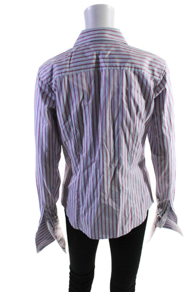 Thomas Pink Womens Striped Long Sleeved Collared Buttoned Shirt Pink Blue Size 8