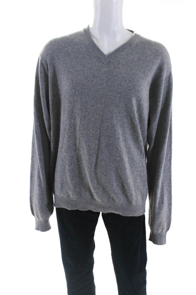 J Crew Mens Long Sleeve V Neck Pullover Sweater Gray Cashmere Size XLT