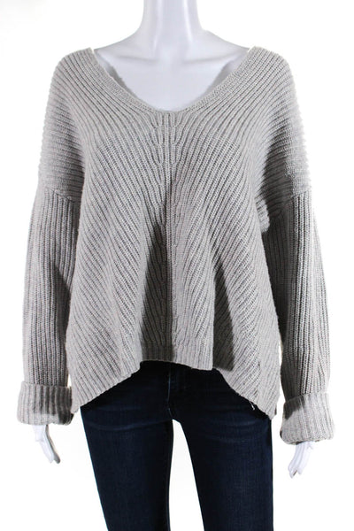 Theory Womens Scoop Neck Long Sleeved Knit Pullover Sweater Light Gray Size M