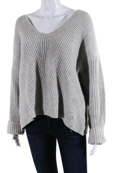 Theory Womens Scoop Neck Long Sleeved Knit Pullover Sweater Light Gray Size M