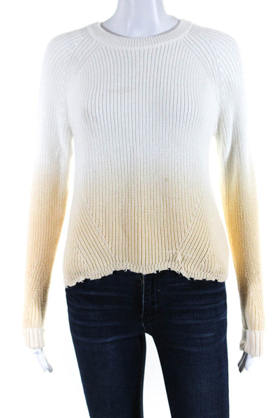 Cotton By Autumn Cashmere Womens Ombre Crew Neck Knit Sweater White Tan Size M