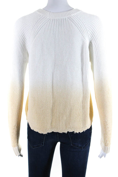 Cotton By Autumn Cashmere Womens Ombre Crew Neck Knit Sweater White Tan Size M