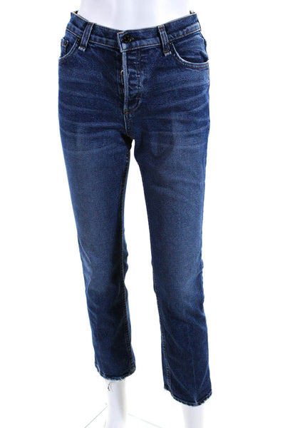 ASKKNY Womens Cotton Denim Mid-Rise Button Up Straight Leg Jeans Blue Size 24