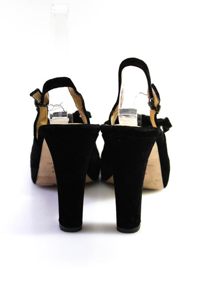 Bettye Muller Womens Velvet Peep Toe Bow Front Slingbacks Heels Black Size 8US