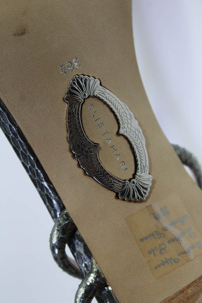 Elie Tahari Womens Leather Snakeskin Print Platform Slingbacks Silver Size 8.5US