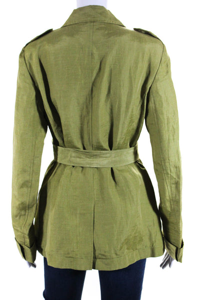 Lafayette 148 New York Women's Long Sleeves Button Up Belt Jacket Green Size 2