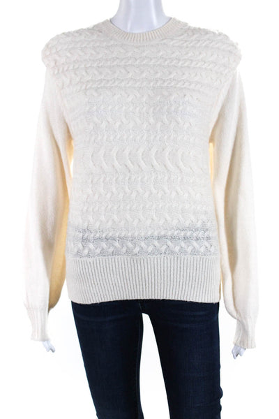 525 Womens Knitted Round Neck Long Sleeve Pullover Sweater Cream Size S