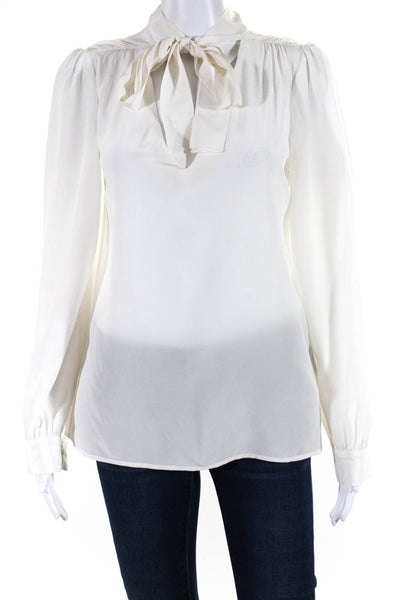 Maje Womens Long Sleeve Tie V Neck Boxy Silk Shirt White Size 2