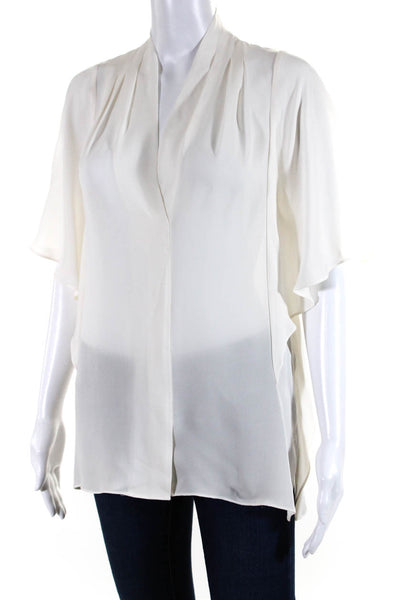 Kobi Halperin Womens Half Flare Sleeve Silk Draped Top Blouse White SizeMedium