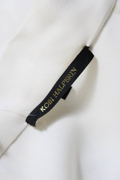 Kobi Halperin Womens Half Flare Sleeve Silk Draped Top Blouse White SizeMedium