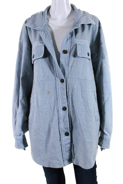 Free People Womens Long Sleeve Button Front Collared Shirt Jacket Blue Medium