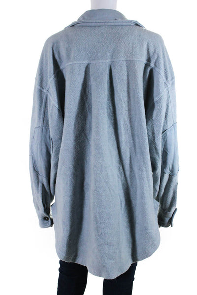 Free People Womens Long Sleeve Button Front Collared Shirt Jacket Blue Medium
