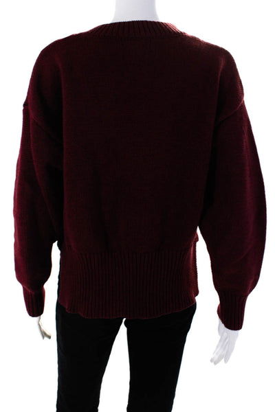 Jason Wu Women's V-Neck Long Sleeves Pullover Sweater Burgundy Size M