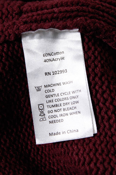 Jason Wu Women's V-Neck Long Sleeves Pullover Sweater Burgundy Size M