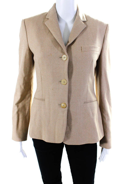 Ralph Lauren Women's Wool Herringbone Print Blazer jacket Beige Size 4