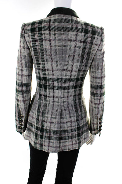 Rena Lange Women's Wool Plaid Five-Button Blazer Jacket Green Size 4