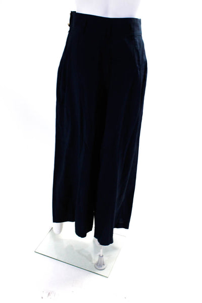 Byblos Women's Silk Pleated High Rise Wide Leg Trousers Blue Size 42