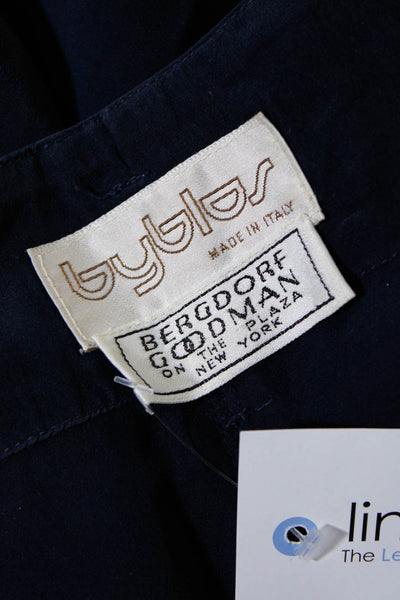 Byblos Women's Silk Pleated High Rise Wide Leg Trousers Blue Size 42