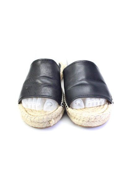 Coach Womens Black Leather Espadrille Slip On Flat Sandals Shoes Size 8B