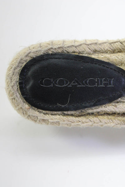 Coach Womens Black Leather Espadrille Slip On Flat Sandals Shoes Size 8B