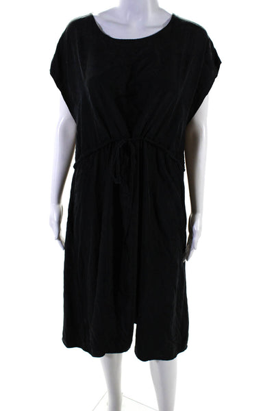 Hatch Womens Sleeveless Drawstring Front Scoop Neck Shift Dress Black Size 1