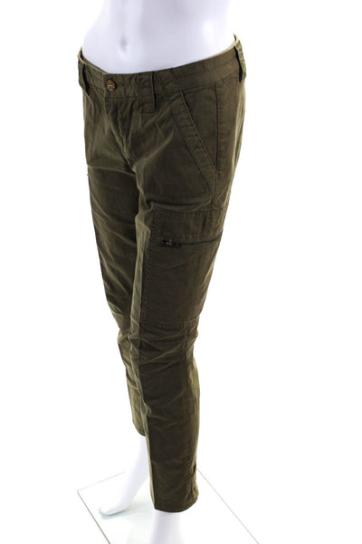 Tory Burch Women's Mid Rise Slim Fit Straight Cargo Pants Green Size 28