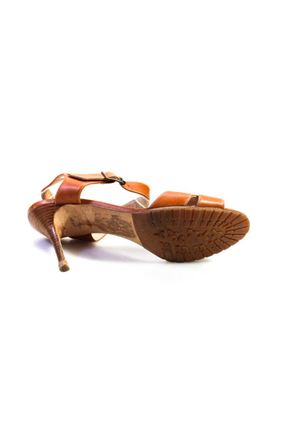 Manolo Blahnik Women's Leather Ankle Strap High Heel Sandals Brown Size 40