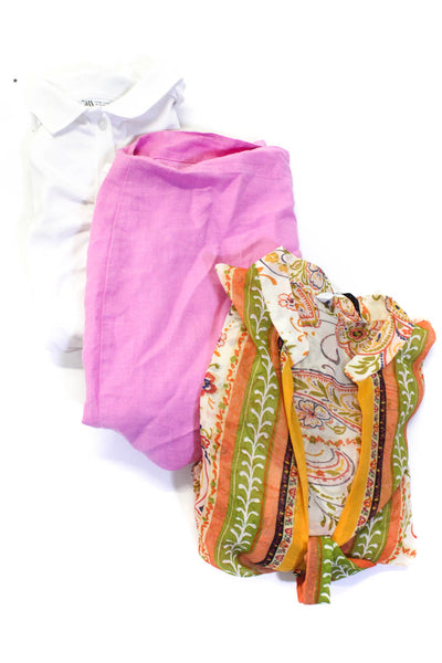 Zara Womens Button Up Shirt Wrap Skirt Blouse White Multicolor Size M L Lot 3