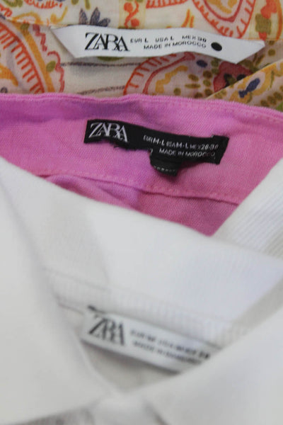 Zara Womens Button Up Shirt Wrap Skirt Blouse White Multicolor Size M L Lot 3