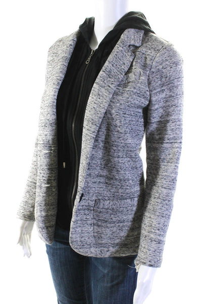 Drew Womens Textured Striped Detachable Hooded Buttoned Jacket Gray Size XS