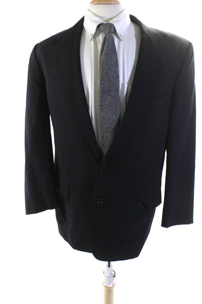 Valentino Uomo Mens Two Button Notched Lapel Blazer Jacket Navy Blue Wool 41R