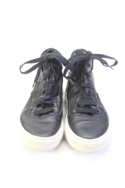 Vince Womens Lace Up Round Toe High Top Sneakers Black White Leather Size 5.5M