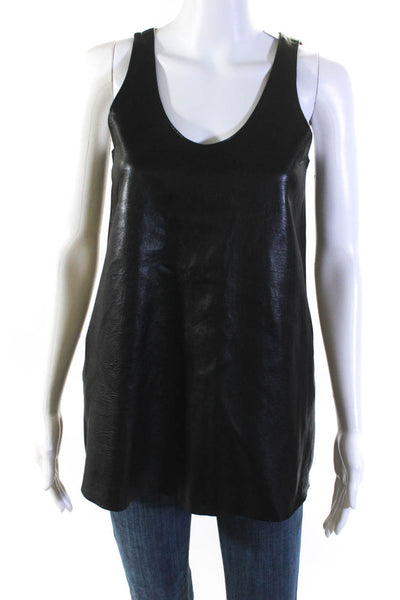 Lisa Perry Womens Back Zip Scoop Neck Leather Tank Top Black Size 6