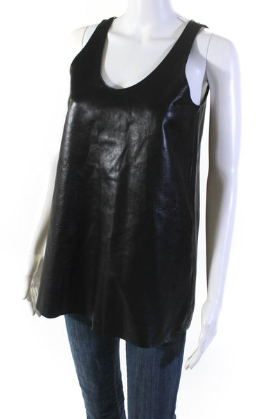 Lisa Perry Womens Back Zip Scoop Neck Leather Tank Top Black Size 6