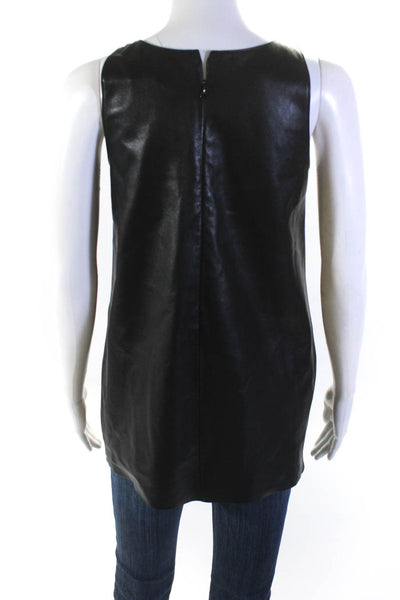 Lisa Perry Womens Back Zip Scoop Neck Leather Tank Top Black Size 6