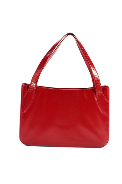 BCBG Paris Womens Leather Snap Closure Shoulder Bag Tote Red Large Handbag