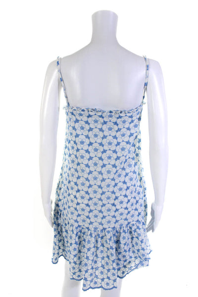 Lisa Marie Fernandez Womens Floral Print Sun Dress White Blue Cotton Size 3