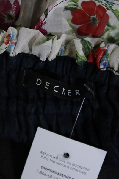 Decker Womens Floral Metallic Elastic Waist Tiered Short Skirt White Blue Size S