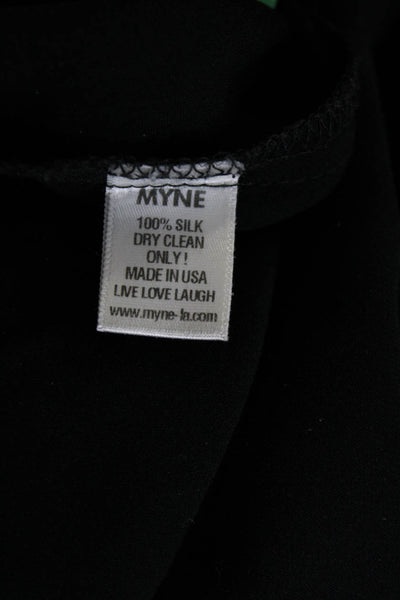 Myne Ashley Ann Womens Silk Bird Print Placket Button Up Blouse Top Black Size 4