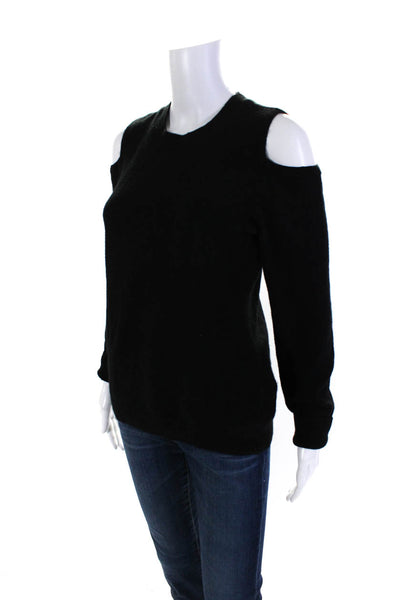 Minnie Rose Womens Cashmere Knit Cold Shoulder Crewneck Sweater Top Black Size M