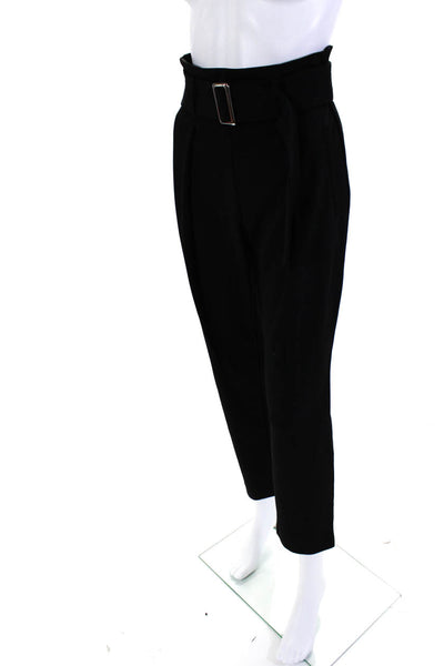 Tahari Womens Black Belted Stretch Pleated Straight Leg Dress Pants Size XS